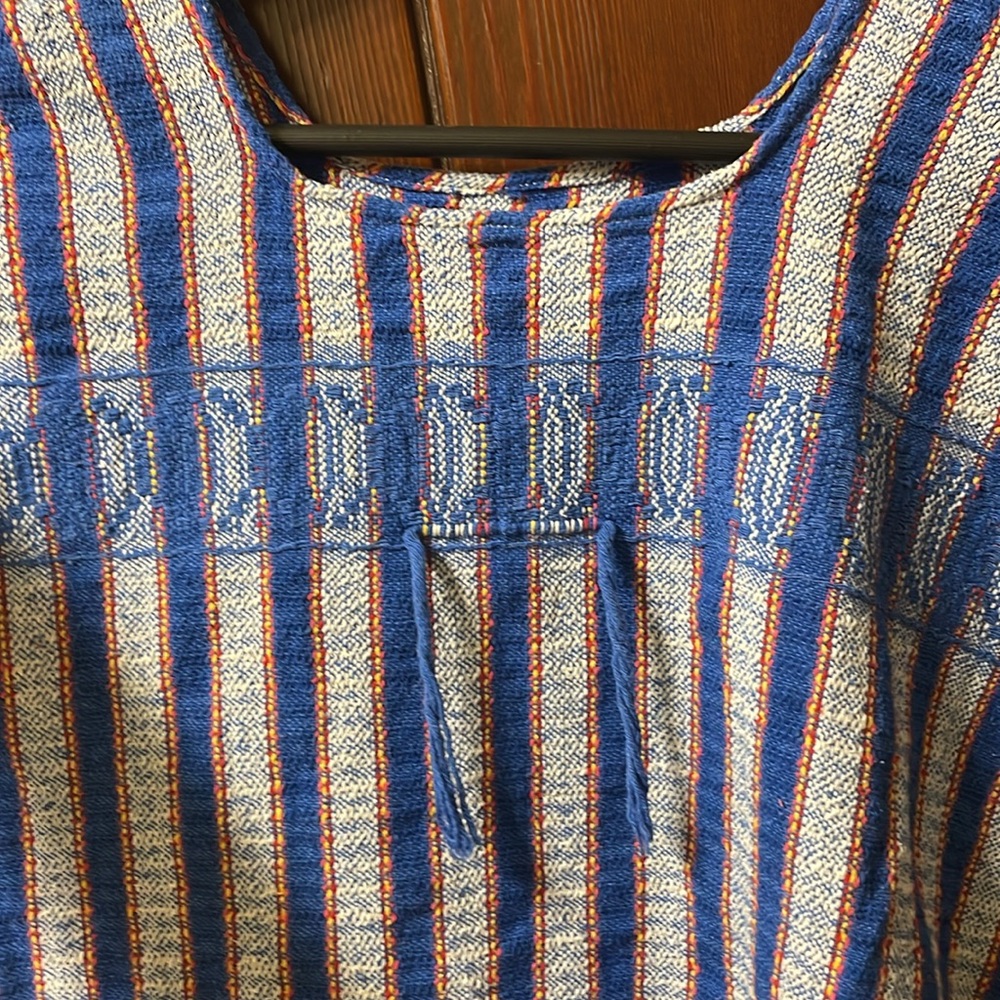 Hand Woven Striped Blue and White Women's Top Cotton OSFM - Picture 2 of 4